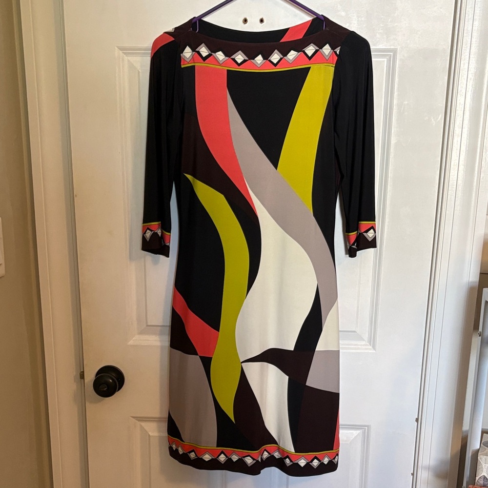 Black & Brown  Multicolor Abstract Print Ponte Sheath Dress